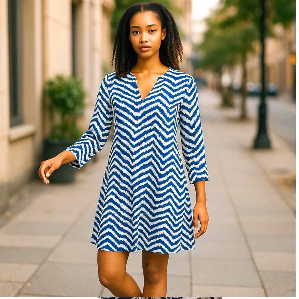 Lilly Pulitzer Blue and White Chevron Dress
